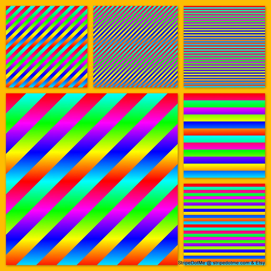 Rainbow Stripe Digital Papers Pack Horizontal Diagonal Bright ...