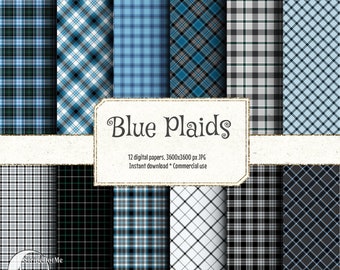 Blue Plaid Digital Paper Pack - Plaid Textures, Plaid Digital Papers, Commercial Use 00052