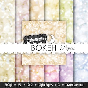 Bokeh Digital Paper Christmas Pastel Pink Blue White Green Gold Yellow Gray Dots Backdrops - Instant Download - Commercial Use 00086
