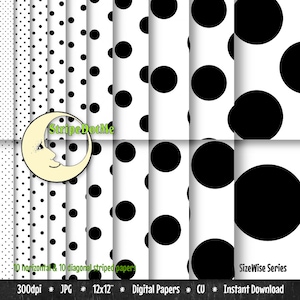 Polka Dot Digital Papers, Black and White, Polka Dot Papers - Instant Download - Commercial Use 00100