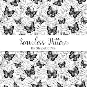 Black Butterflies Digital Paper, Butterflies Paper, Black White Paper, Seamless Butterflies, Seamless Pattern, Printable Butterflies