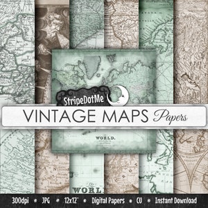 Vintage Maps Digital Paper 12 Designs Europe, Asia, Africa, America, Old World, Antique Maps - Instant Download - Commercial Use 00098