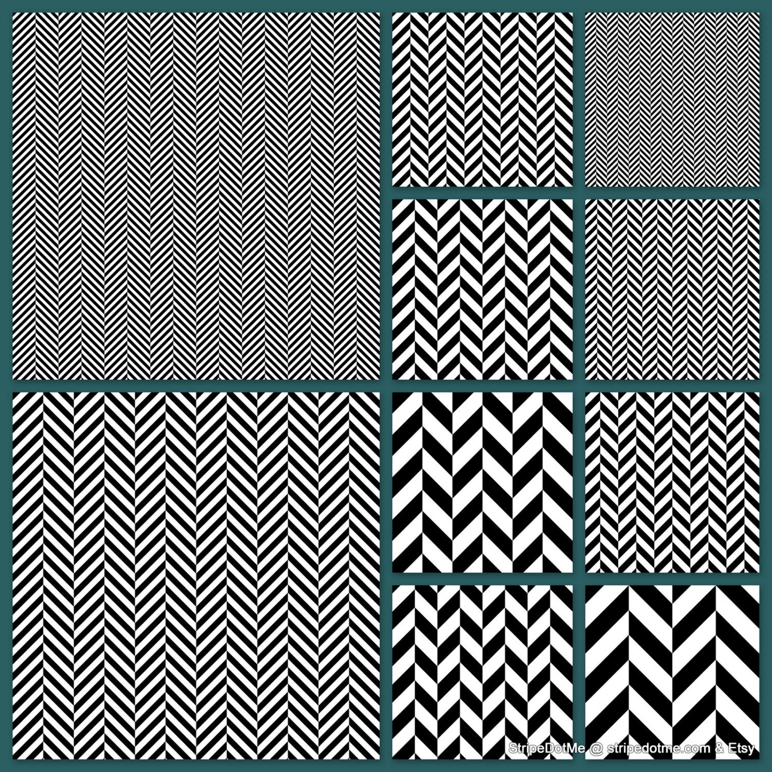 Chevron and Herringbone Digital Papers Black and White 20 Paper Pack ...