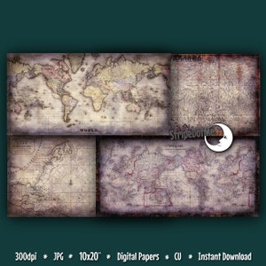 Old Maps, Digital Paper, 10x20, Purple Maps, Europe Maps, Asia, Africa, America Maps, World Maps, Antique Maps, CU 00159