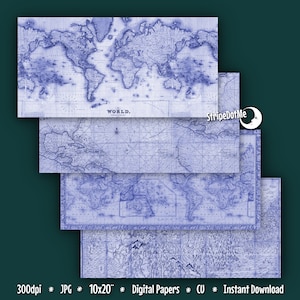 Vintage Maps Digital Paper - Decoupage Paper Maps, Antique Maps, Vintage Maps Europe, Blue Maps Paper, Printable Maps, Maps Charlotte 00169