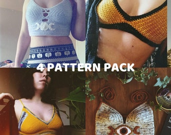 PATTERNS ONLY!!!! - 4 Crochet Pattern Pack - Crochet Bralette Patterns | Crochet Crop Top Patterns | Crochet Patterns | Emailed PDFS