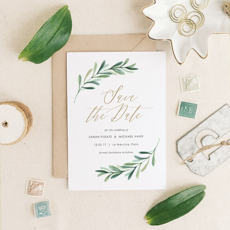 Greenery Save the Dates Template Printable Save the Date Etsy