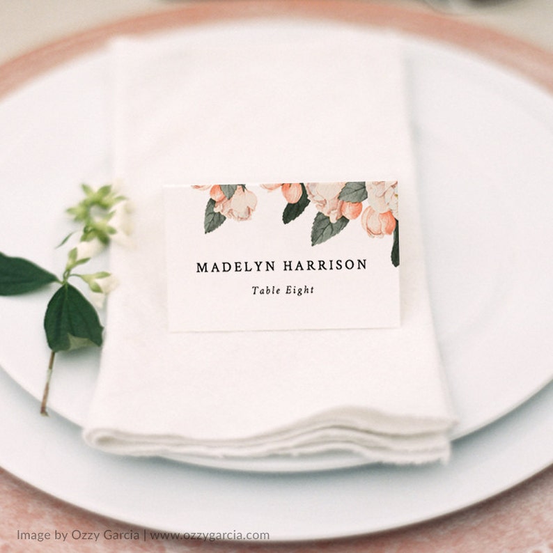 Floral Place Card Template Printable Place Cards Name Cards Vintage Wedding Wedding Place Cards Escort Cards Edit in Word or Pages