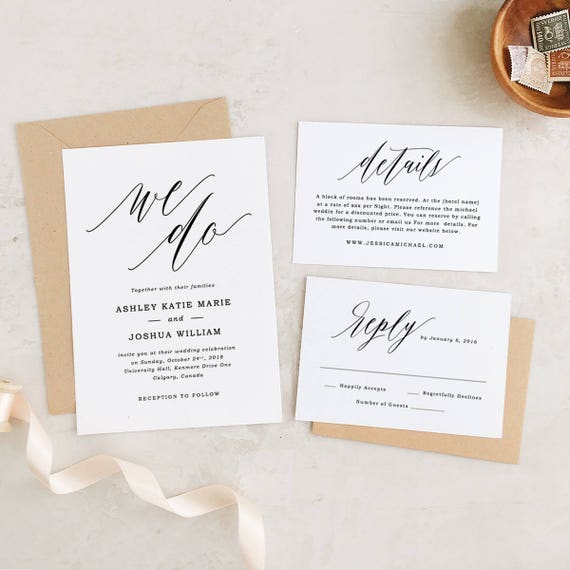 wedding invitation template printable wedding invitations editable invitation suite calligraphy wedding edit in word or pages template invitations