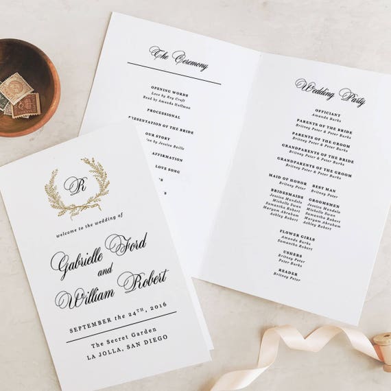 Classic Wedding Programs Template Printable Wedding Folded Etsy