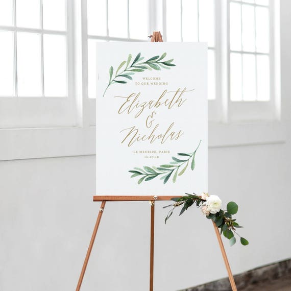 greenery wedding welcome sign