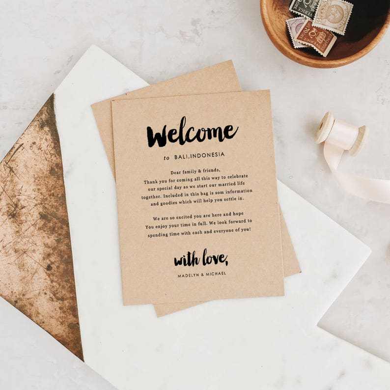 Printable Welcome Cards Wedding Welcome Cards Edit in Word or Pages Welcome Card Template Wedding Travel Cards