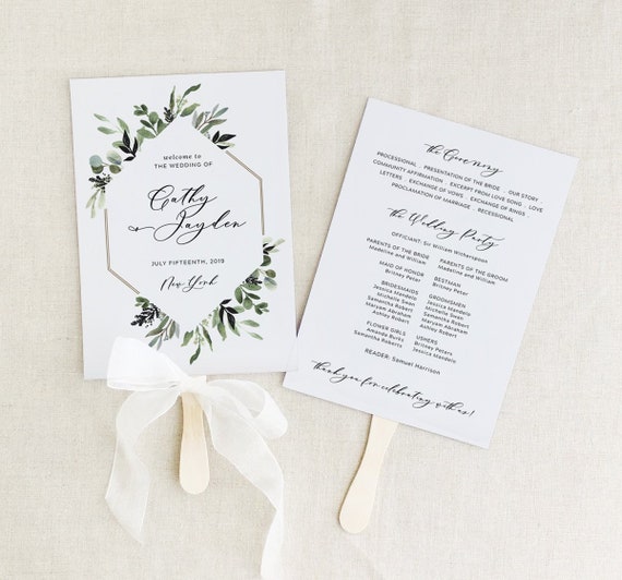 Greenery Wedding Programs Template Printable Wedding Fan Etsy