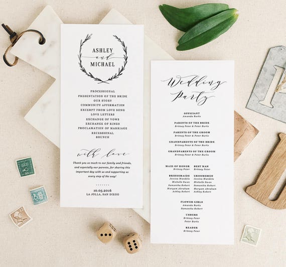 Program Template Printable Wedding Program Calligraphy Etsy