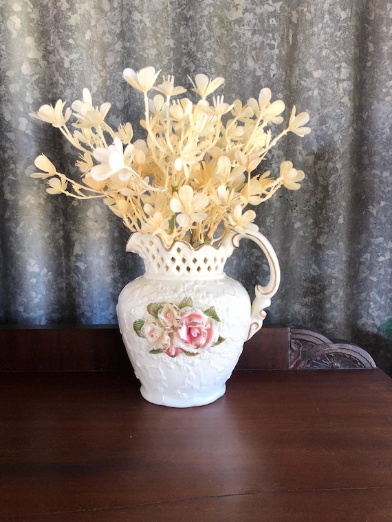 Vintage Ceramic Lattice Jug - Dressing Table - Bathroom - Vase - Home Decor