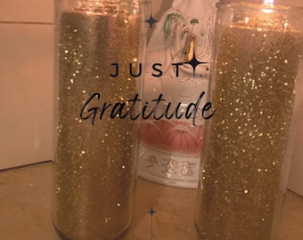 7 Day Candle: Just Gratitude, Gold Glitter Painted