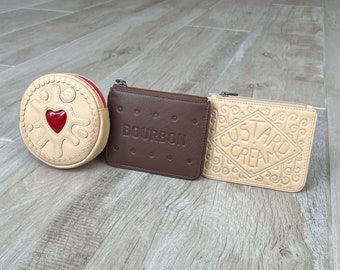 Biscuit Coin Purse - Jammy Dodger Bourbon Custard Cream - Echt leer - Ritssluiting - Eigenzinnige Gift Stocking Filler