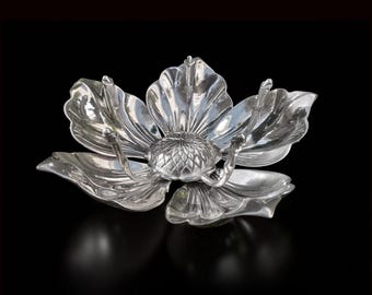 Novelty Vintage Flower lotus Ashtray Cigarette Chrome Mid-century Ashtray Barware