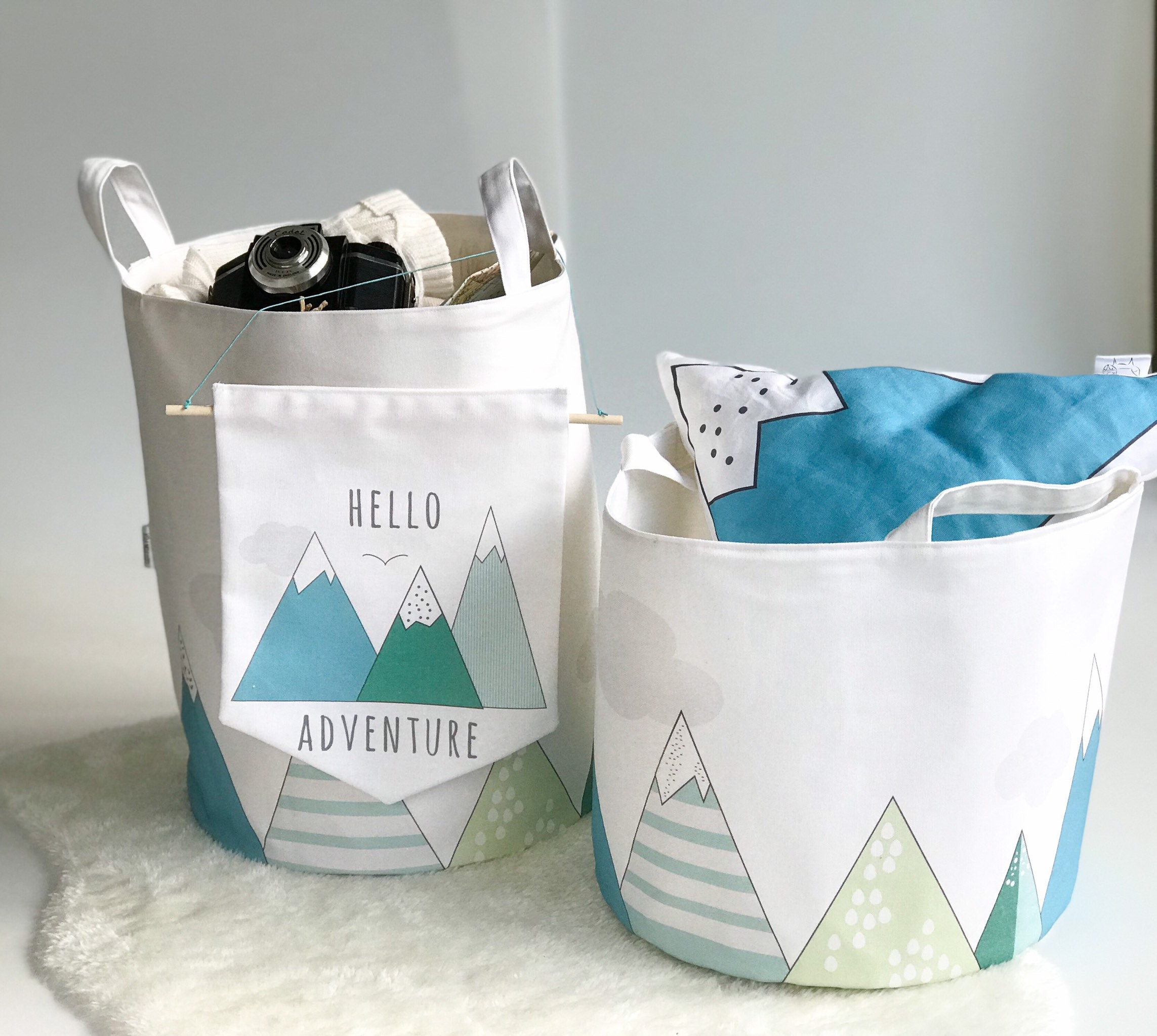 Mountains nursery fabric laundry hamper Etsy