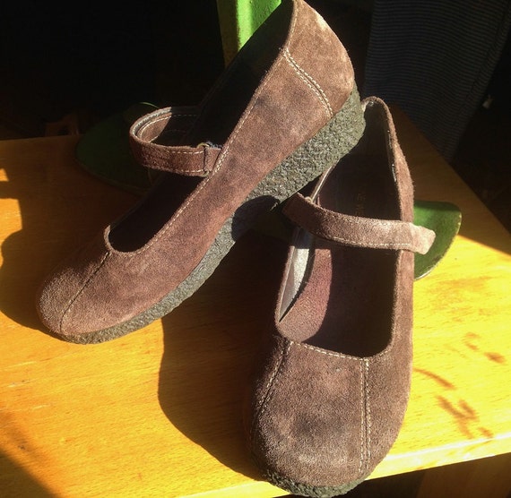 Early 90s Wedge Mary Janes Chocolate Brown Leathe… - image 1