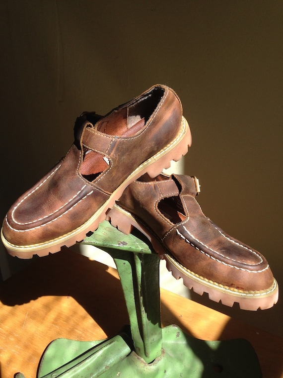 Early 90s T Strap Mary Janes Distressed Leather