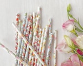 25 Pretty Floral Paper Straws, Mix of 3 Designs