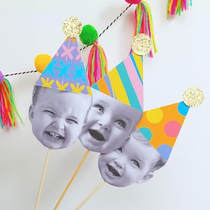 Grandes décorations de gâteau d'anniversaire, lot de 3, chapeaux de fête scintillants, bâtonnets personnalisés
