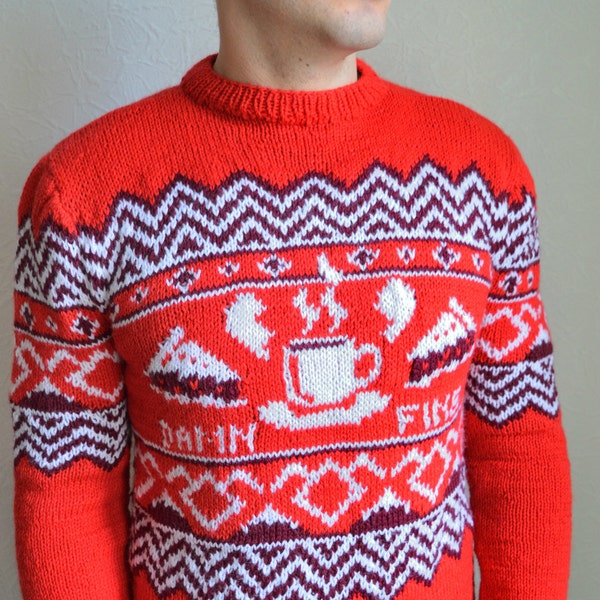 Hand knitted ''Twin Peaks'' men's sweater