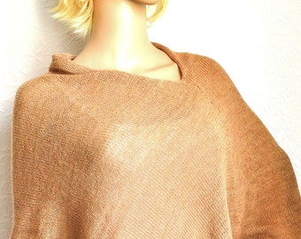 Poncho feminino de lã de alpaca tricotado à mão