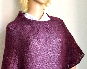 Poncho mohair de mujer hecho a mano de punto