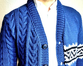 Hand Knitted Men's 100% Merino Wool Cardigan