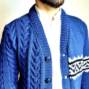 Hand Knitted Men's 100% Merino Wool Cardigan