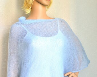 Handmade knitted women's kid mohair poncho