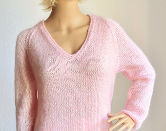 Hand Knit Women's Mohair - Viscose Pink Sweater