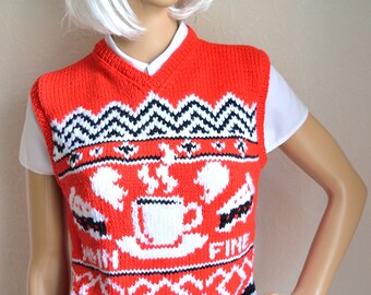 Hand knitted women's ''Twin peaks'' vest
