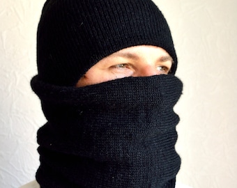 Handmade Mohair - Mink Cashmere Fluffy Men's Hat & Snood Scarf