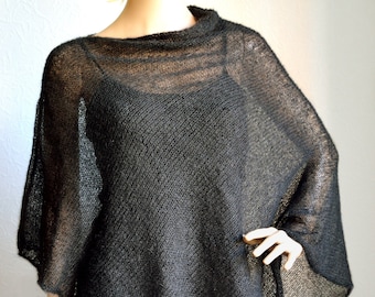 Handmade Knitted Women's Kid Mohair - Silk Poncho