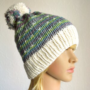 Hand Knit Multicolor Hat with Handmade Pompom