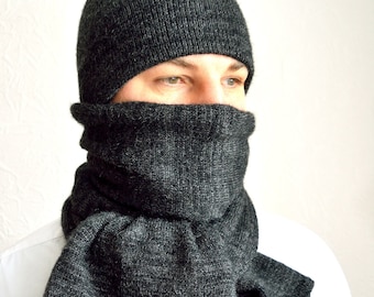 Handmade Mohair - Mink Cashmere Fluffy Men's Hat & Snood Scarf
