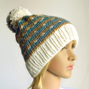 Hand Knit Multicolor Hat with Handmade Pompom