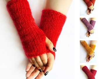 Handmade Knitted Mohair Fluffy Arm Warmers