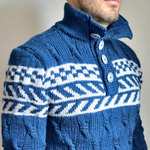 Hand knitted men's merino wool sweater image 1