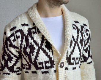 Hand knitted men's cardigan