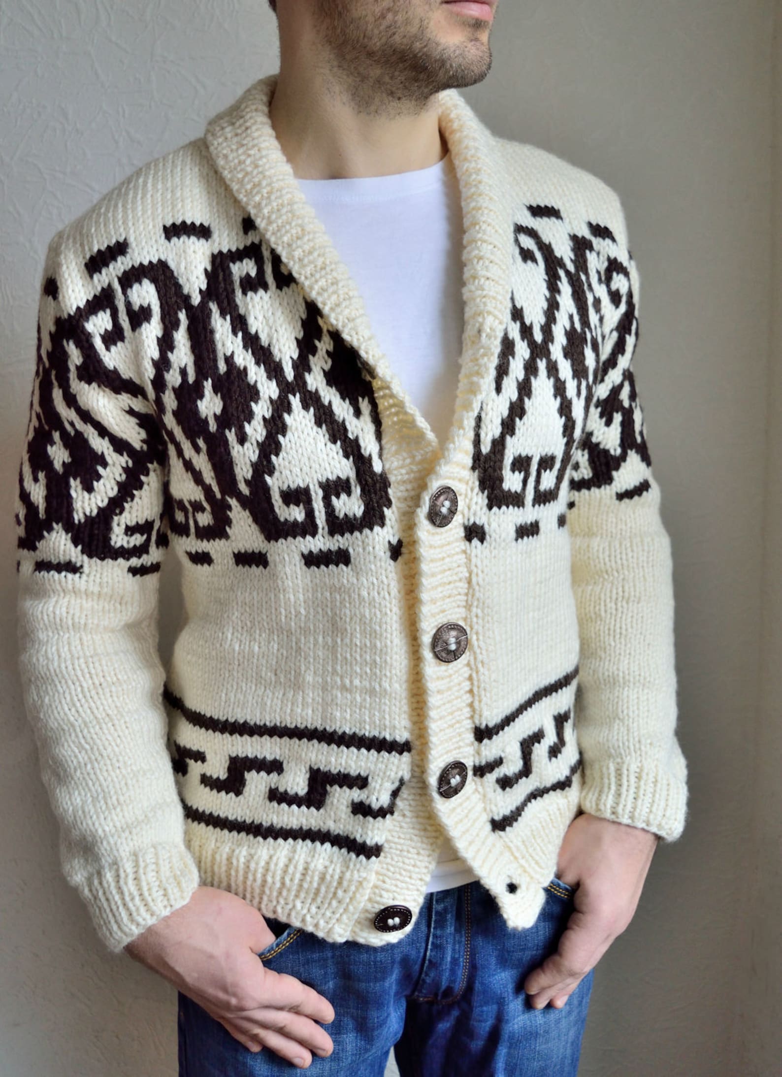 Hand Knitted Men's Cardigan Etsy