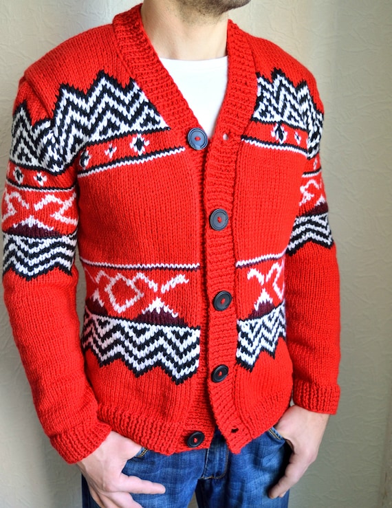 Hand Knitted ''twin Peaks'' Men's Cardigan - Etsy