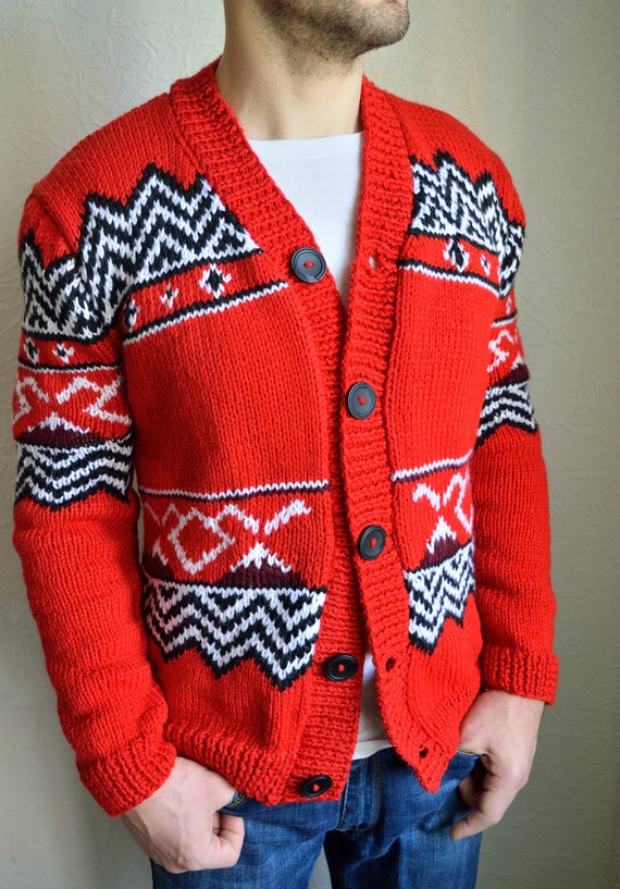 Hand Knitted ''twin Peaks'' Men's Cardigan - Etsy