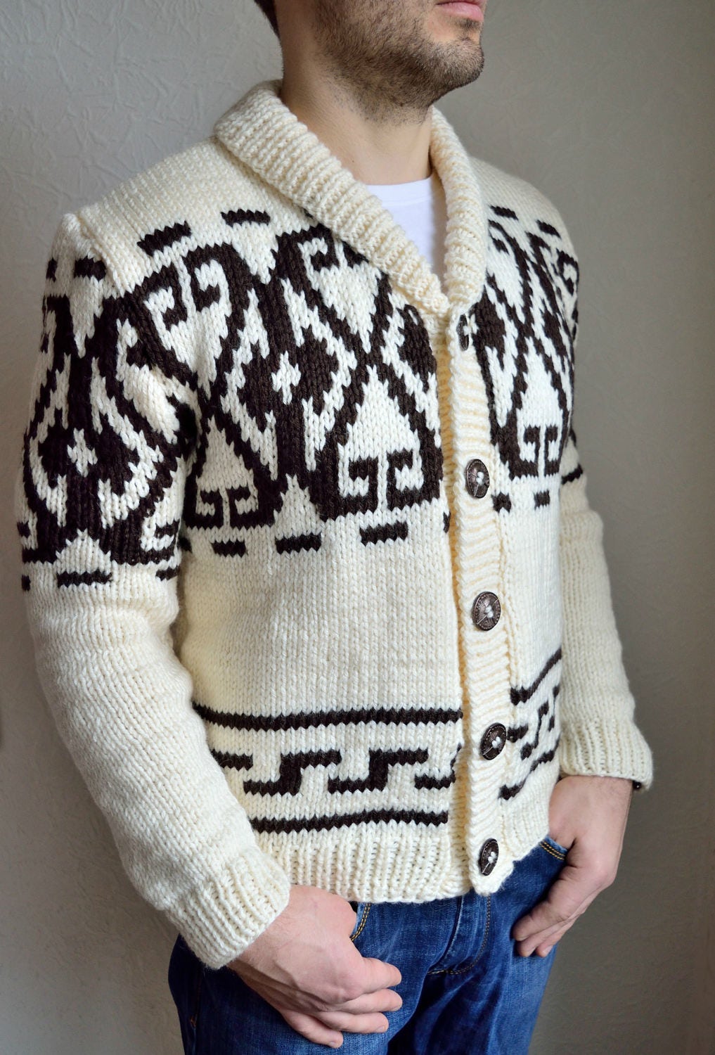 Hand knitted men's cardigan Etsy
