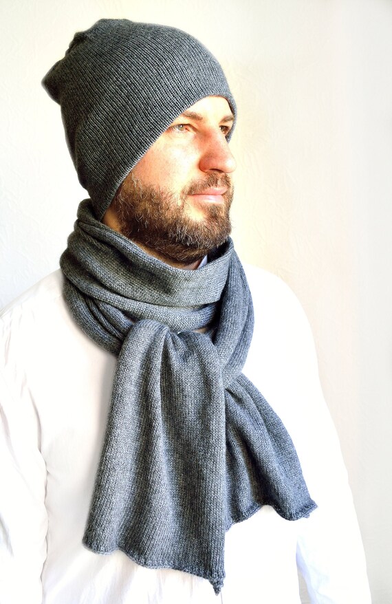 VidaKnitworks Handmade 100% Cashmere Men's Hat and Scarve Set