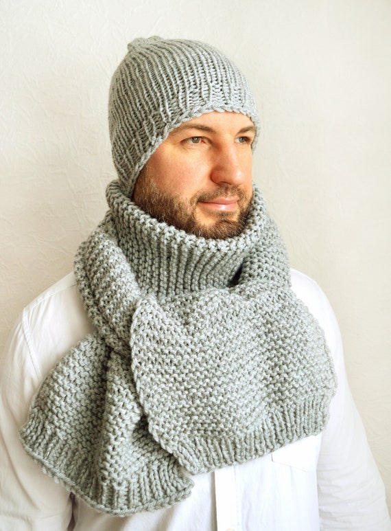 Set 2 pezzi cappello e sciarpa in lana merinos - Grigio scuro - UOMO