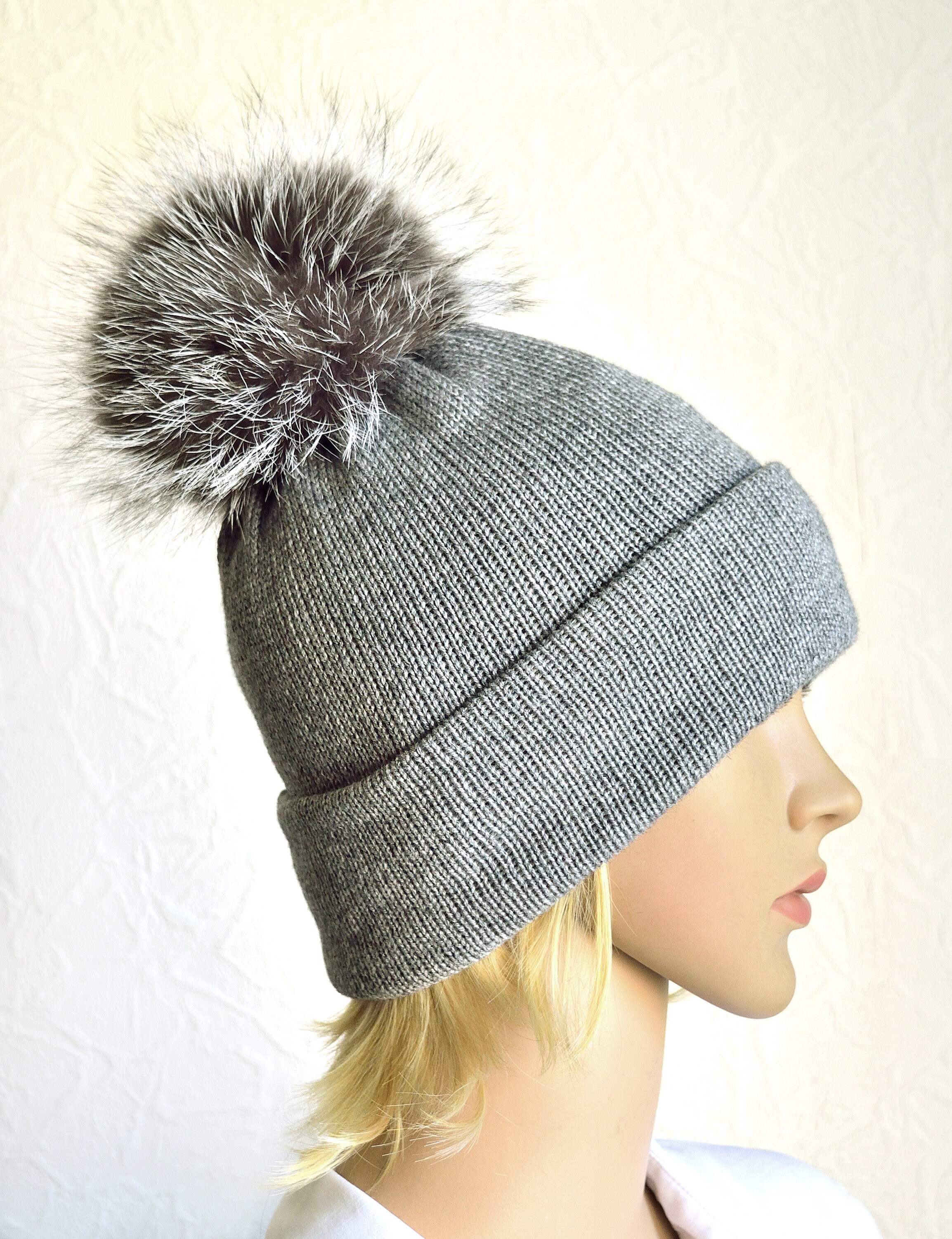 Handmade 100% Cashmere Women's Fox Fur Pompom Hat - Etsy